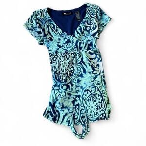 Vintage Access by Liz Claiborne Teal Floral Abstract Tie-Back Blouse – Size S